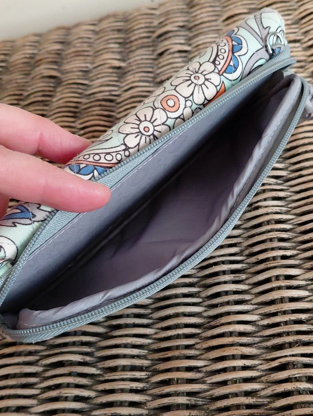 Vera Bradley Mint and Blue Quilted Floral Wristlet Wallet